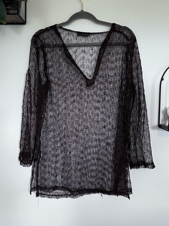 La Blanca Other - La Blanca by Rod Bettie Brown Sequin Netted Long Sleeve Swim Coverup Top